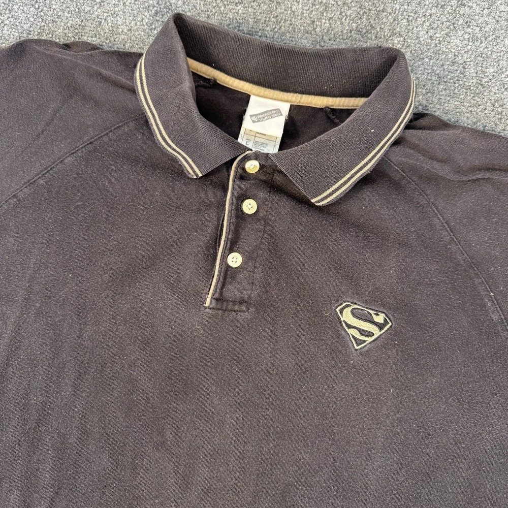 Vintage Warner Bros Studio Store Superman Polo Shirt Black L Y2K 2000s